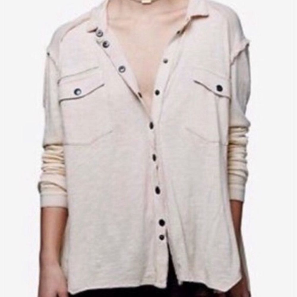 Ladies Free People We the Free Henley Snap Button Long Sleeve Top Size Large